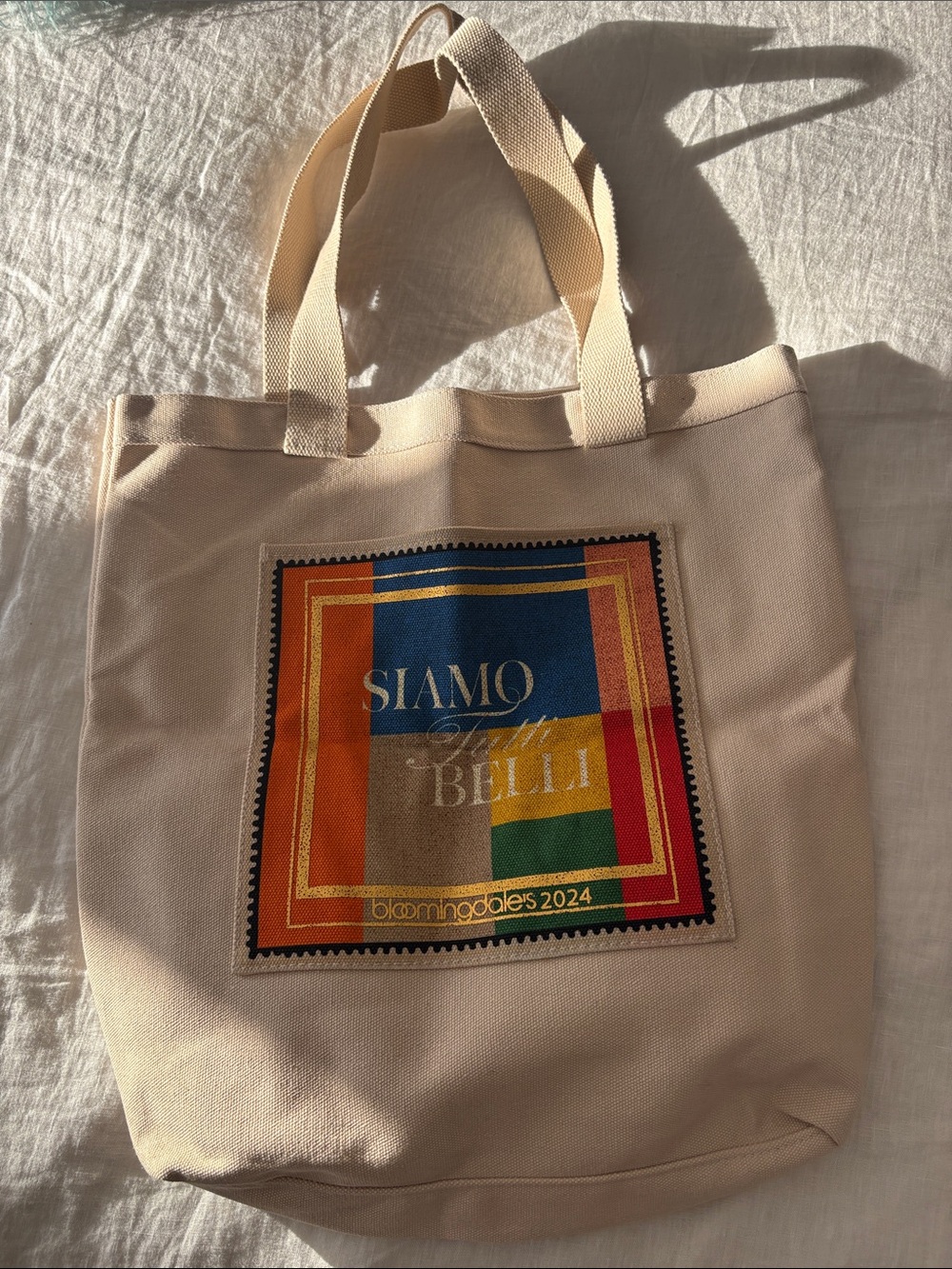 Bloomingdale's 'Siamo Belli' Cream Canvas Tote - limited edition promotion